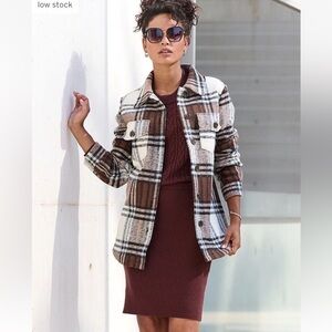 Lascana Brown and White Plaid Shirt Jacket Size 8 M